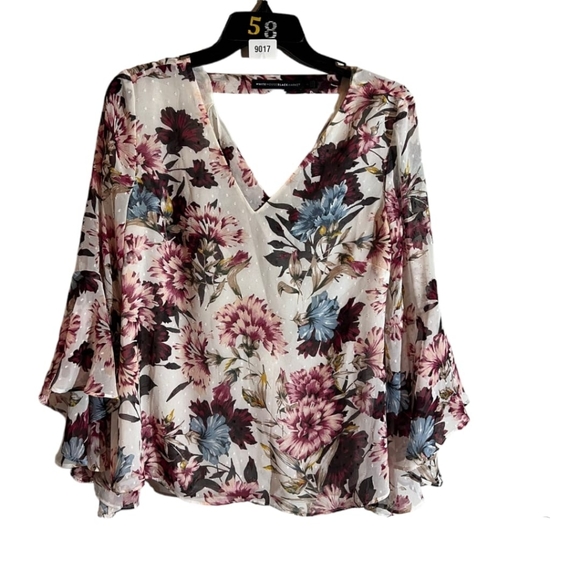 White House Black Market Tops - White House Black Market Women Sheer Floral Bell Sleeve Blouse Slouchy Back Sz 2